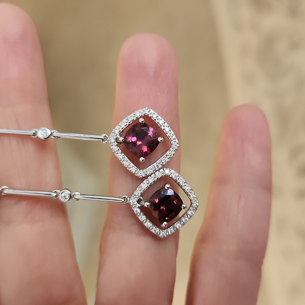 14K White Gold Amethyst, Peridot and Diamond Earrings - Picture 3 of 8